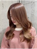 ミルクティーベージュ暗めグレージュミディアムウルフレイヤー○