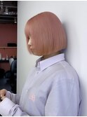 切りっぱなしボブ/ピンクベージュ/似合わせカット