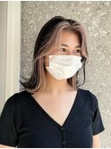イヤリングカラー前髪インナーカラーピンクベージュバングカラー