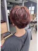 レッドブラウンパーマショートパーマショートボブパーマ