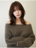 ミディアムレイヤー シースルーバング シアーブラウン