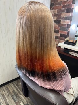 ヘアー リードレス(hair Re:dress) ベージュカラー×オレンジカラーバレイヤージュアレンジ