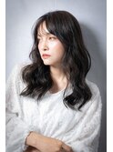 立体感大人巻き毛先パーマ黒髪小顔韓国風ロングw浦和30代40代