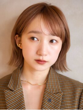 ガーデンヨコハマエスト(GARDEN YOKOHAMA est) アプリコットオレンジ シースルーワイドバング くびれヘアボブ