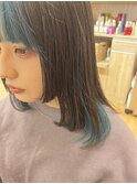 インナーカラー/グリーン/姫カット/個性派/ミントカラー/黒髪