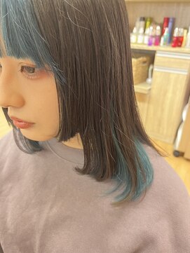 アメイジングヘアー 中沢店(AMAZING HAIR) インナーカラー/グリーン/姫カット/個性派/ミントカラー/黒髪