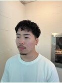 MEN'S HAIRウルフアッシュブラックカルマパーマベリーショート