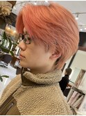 センターパートハイトーンカラーメンズウルフ