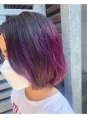 ピンクパープルグラデーションバレイヤージュ
