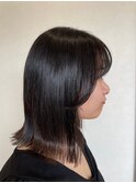 髪質改善大人キレイサイドバングストレートさらさら外ハネミディ