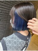 インナーカラー/ブルー/アッシュグレー/ワンカールボブ/ブリーチ