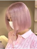 ba1984ミルクティーピンク横顔美人ハイトーンカラー結べるボブ