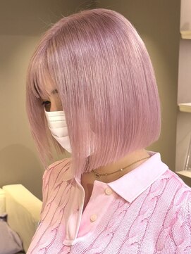 ベレーザ 渋谷(BELEZA) ba1984ミルクティーピンク横顔美人ハイトーンカラー結べるボブ