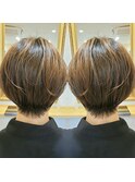 ナチュラル丸みシースルーマッシュスタイル×ベージュカラー40代