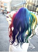 派手髪　レインボー　ロング　カラフル　デザインカラー