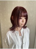 レッドブラウンハッシュウルフカット10代20代30代韓国ヘア