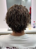 ハイライト波巻きツイストスパイラルツーブロックメンズパーマ