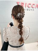 編みおろし/ふわふわヘア/結婚式/お呼ばれアレンジ/ポニーテール