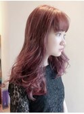 ピンクアッシュ ハイライト バレイヤージュ