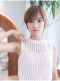 20代30代大人可愛い斜めバング小顔ショートボブシルキーベージュ