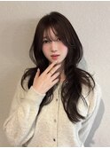 くびれヘアアプリコットオレンジ夏ハイライトカラー