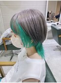 グレージュ/マッシュウルフインナーカラーブリーチデザイン原宿