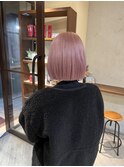 ピンクベージュ/ボブ/ハイトーン