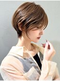 前髪あり耳掛け丸みくびれショートボブ20代30代40代50代（蘭）