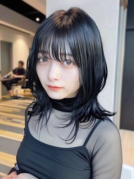 レヴ 草加店(LEV.) ウェーブパーマ外はねボブホワイトブロンド