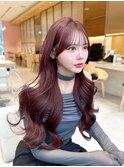 韓国レイヤーカット×ピンクブラウン