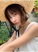 インナーカラー/ボブ/切りっぱなしボブ__イメチェン前髪ピンク