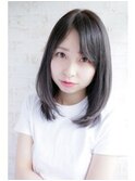 チョッピーバング/ネイビーグレー/ぱっつん前髪/マットブラウン