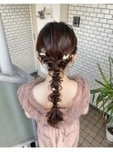 参列ヘア　編み下ろし　ポニーテール