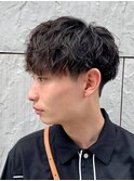 ダークアッシュニュアンスパーマ韓国マッシュベリーショート