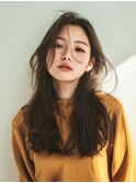 前髪なしロング/くすみベージュ/韓国風レイヤーカット