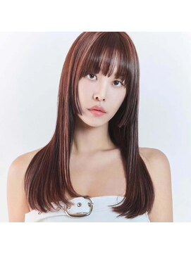 韓国ヘア デザインカラー ハイライト ピンクベージュ 前髪顔周り