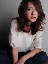 ヘアデザイン ソラ(Sola)&nbsp;ココアブラウン暗髪×斜めバング×無造作外巻きウェーブヘア