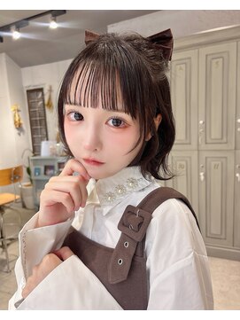 カシュカシュ 表参道(cache cache) ボブシースルーぱっつん前髪おくれ毛ロブミディアムロング