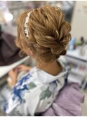 ミディアムボブの浴衣アップヘアセット