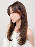 イメチェンヘアスタイルピンクベージュアンブレラカラー前髪
