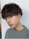 波巻きツイストスパイラルパーマツーブロック刈り上げ