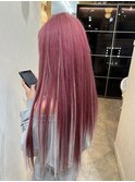ダブルカラー+エクステ派手髪ローズピンク×ホワイトメッシュ☆