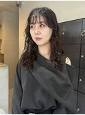 ロングパーマハードパーマ顔まわりレイヤー/今枝