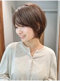 大人ショートボブ長めショートシースルーバング30代40代50代