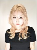 くびれヘア/アプリコットオレンジ/韓国/ブリーチ/レイヤー/原宿
