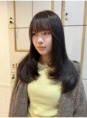小顔レイヤーカット　透け感オリーブグレー