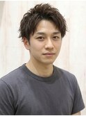 縦落ちツイスパアップバング清潔感メンズパーマ理容室バーバー