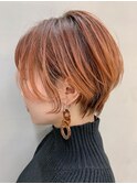 ショートボブ、丸みショート、オレンジベージュ、グラデーション