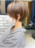 クールショート/ショートパーマ/ボブルフ/ピンクベージュ/柴