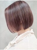 ブリーチなしダブルカラーピンクベージュミディアムボブ20代30代